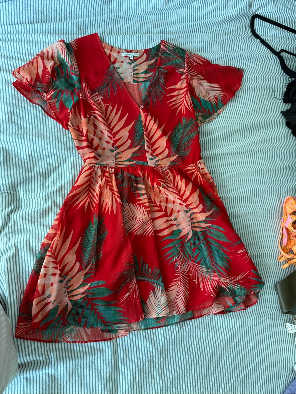 Rebecca Minkoff Red Tropical V-Neck Mini Dress